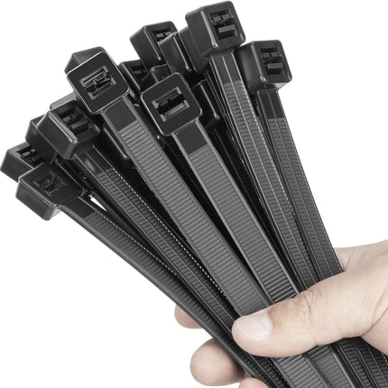 18 Inch Black Zip Ties Heavy Duty 100 Pack Long Cable Ties, 300 LBS Ultra Strong Tensile Strength, Self-Locking UV Resistant for Indoor and Outdoor Use.
