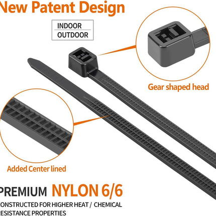 18 Inch Black Zip Ties Heavy Duty 100 Pack Long Cable Ties, 300 LBS Ultra Strong Tensile Strength, Self-Locking UV Resistant for Indoor and Outdoor Use.