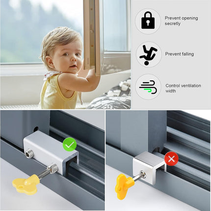Window Locks, 4 Sets Sliding Security Window Lock with Key for Vertical & Horizontal Sliding Windows & Sliding Doors, Adjustable Window Locks Security Window Stoppers for Patio Bedroom Home and Office.