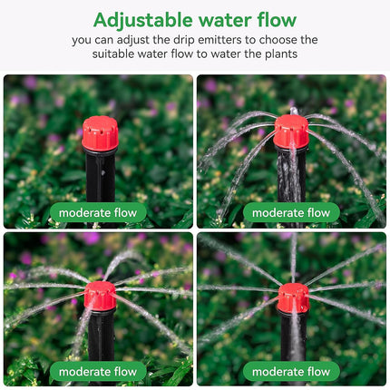 50pcs Drip Emitters for 1/4" Drip Irrigation Tubing, Adjustable 360 Degree Water Flow Drippers on 5" Arrow Stake, Garden Irrigation Drippers for (4-7mm) Watering System.