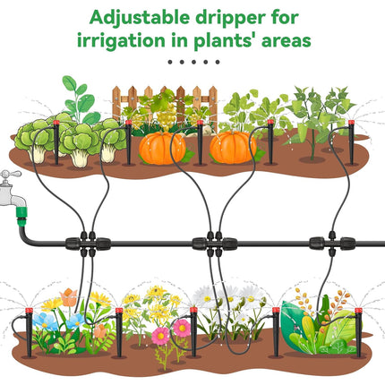 50pcs Drip Emitters for 1/4" Drip Irrigation Tubing, Adjustable 360 Degree Water Flow Drippers on 5" Arrow Stake, Garden Irrigation Drippers for (4-7mm) Watering System.