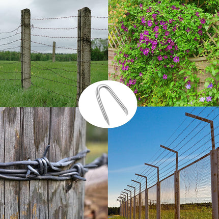 Steel Wire Fencing Staples (200 pcs), Galvanized U-Shaped Fasteners Nails for Wire Mesh and Woven Fencing.