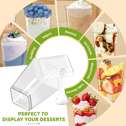 20 Pack 5 Oz Plastic Dessert Cups with Lids and Spoons, Yogurt Parfait Appetizer Cups for Party, Clear Mini Dessert Shooter Cups with Spoons for Pudding Fruit Trifle Ice Cream.