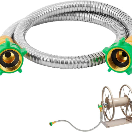 3ft Short Garden Hose with Female to Female Connector - Metal Leakproof Leader Hose for Hose Reel, Heavy Duty 304 Stainless Steel Flexible Hose for Outdoor Garden Watering Car Pet Cleaning.