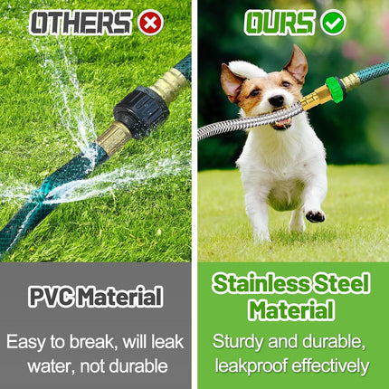 3ft Short Garden Hose with Female to Female Connector - Metal Leakproof Leader Hose for Hose Reel, Heavy Duty 304 Stainless Steel Flexible Hose for Outdoor Garden Watering Car Pet Cleaning.