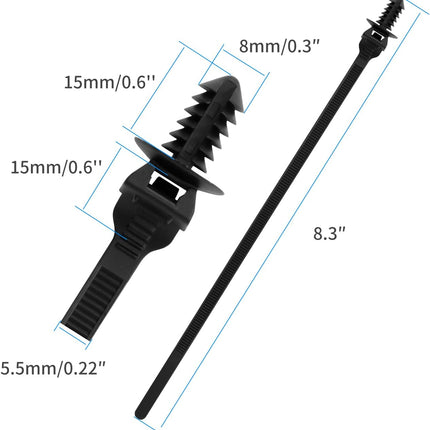 100PCS Fir Tree Nylon Push Mount Zip Ties, Heavy Duty Wire Ties, 2 in 1 Self Locking UV Resistant Assortment for Indoor Wire Tying (8.3"x0.22").