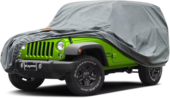 Heavy Duty Jeep 2dr Car Cover, Custom Fit Jeep Wrangler 2 Door CJ YJ JK JL Waterproof All Weather for Automobiles, Full Car Cover - Sun, Rain & UV Protection.