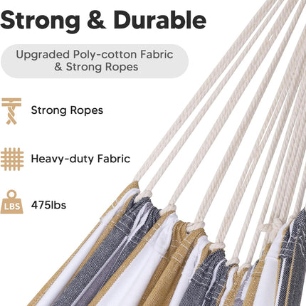 Large Hammock for Tree, Outdoor Tree Fabric Hammock Only, Coffee Stripes.
