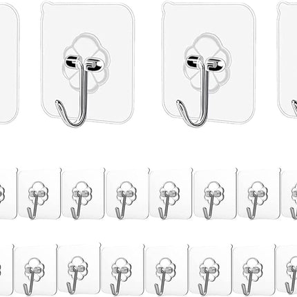 Adhesive Hooks Kitchen Wall Hooks - 24 Packs Heavy Duty 24lb(Max) Nail Free Transparent,Waterproof,Sticky Stainless Hangers for Keys,Bathroom, Shower, Outdoor, Kitchen,Door,Home Improvement,Utility.