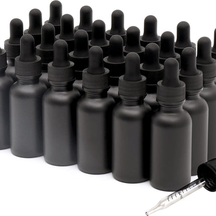 24 Pack,1oz Glass Dropper Bottle, Frosted Black Tincture Bottles with Dropper,Pretty Finish for All Kinds of Liquids,Oil Bottles for Hair- Stronger Suction ideal for Leakproof Travel.