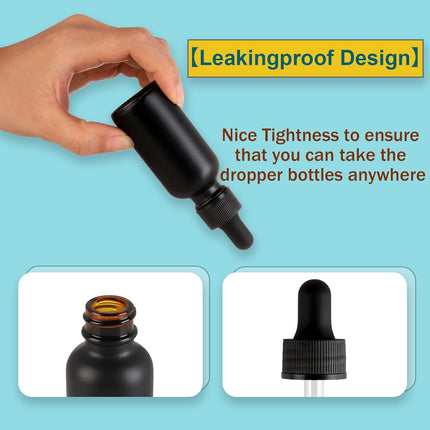 24 Pack,1oz Glass Dropper Bottle, Frosted Black Tincture Bottles with Dropper,Pretty Finish for All Kinds of Liquids,Oil Bottles for Hair- Stronger Suction ideal for Leakproof Travel.