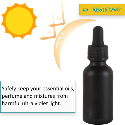 24 Pack,1oz Glass Dropper Bottle, Frosted Black Tincture Bottles with Dropper,Pretty Finish for All Kinds of Liquids,Oil Bottles for Hair- Stronger Suction ideal for Leakproof Travel.