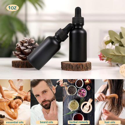 24 Pack,1oz Glass Dropper Bottle, Frosted Black Tincture Bottles with Dropper,Pretty Finish for All Kinds of Liquids,Oil Bottles for Hair- Stronger Suction ideal for Leakproof Travel.