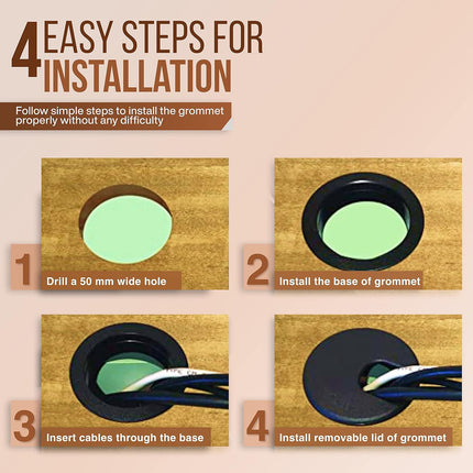 Desk Grommet 2 Inch (50 mm) Pack of 5-Black ABS Plastic Cable Hole Cover to Arrange Wires & Cords Through Computer Table/Countertops.