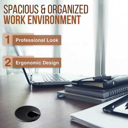 Desk Grommet 2 Inch (50 mm) Pack of 5-Black ABS Plastic Cable Hole Cover to Arrange Wires & Cords Through Computer Table/Countertops.