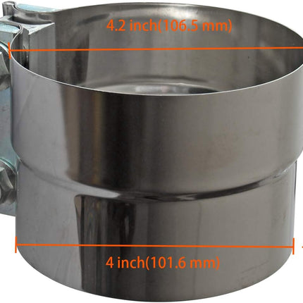 4" Lap Joint Exhaust Band Clamp - Stainless Steel With 1 Block 2Pcs For 4" Od To 4" Id Exhaust Pipe, Muffler, Elbow And Exhaust Tubing Connection(2 Pack).
