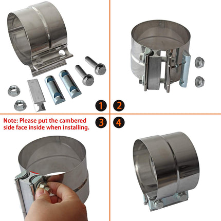4" Lap Joint Exhaust Band Clamp - Stainless Steel With 1 Block 2Pcs For 4" Od To 4" Id Exhaust Pipe, Muffler, Elbow And Exhaust Tubing Connection(2 Pack).