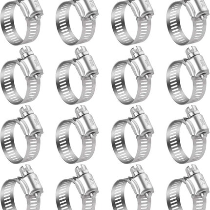 Stainless Steel Hose Clamps - 16 Pack Worm Gear Drive Hose Clamps SAE 16 Clamping Range 3/4 Inch to 1-1/2 Inch (19mm-38mm) for Automotive Plumbing, 3/4'', 1'', 1 1/4'' Clamps.