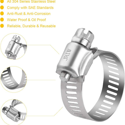 Stainless Steel Hose Clamps - 16 Pack Worm Gear Drive Hose Clamps SAE 16 Clamping Range 3/4 Inch to 1-1/2 Inch (19mm-38mm) for Automotive Plumbing, 3/4'', 1'', 1 1/4'' Clamps.
