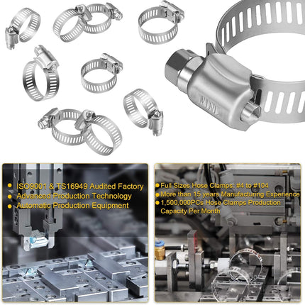 Stainless Steel Hose Clamps - 16 Pack Worm Gear Drive Hose Clamps SAE 16 Clamping Range 3/4 Inch to 1-1/2 Inch (19mm-38mm) for Automotive Plumbing, 3/4'', 1'', 1 1/4'' Clamps.