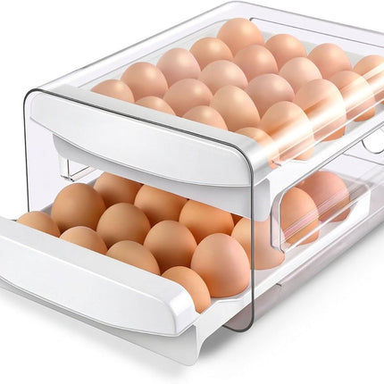 Egg Holder for Fridge, 2-Tier Stackable 40 Eggs Organizer Drawer for Refrigerator, Space-Saving Egg Container, Clear Plastic Egg Tray for Kitchen Storage.
