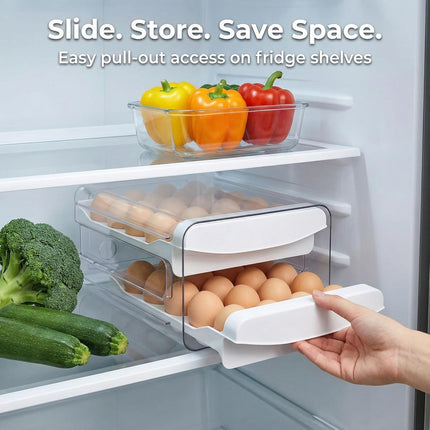 Egg Holder for Fridge, 2-Tier Stackable 40 Eggs Organizer Drawer for Refrigerator, Space-Saving Egg Container, Clear Plastic Egg Tray for Kitchen Storage.