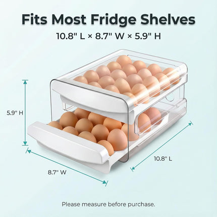 Egg Holder for Fridge, 2-Tier Stackable 40 Eggs Organizer Drawer for Refrigerator, Space-Saving Egg Container, Clear Plastic Egg Tray for Kitchen Storage.