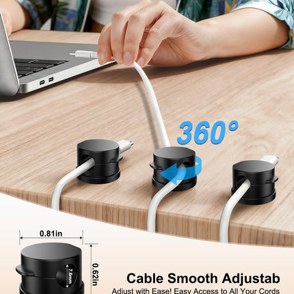 12 Pack 360° Rotatable Spring Cable Clips[1s Lock], Adhesive Cord Holder for Nightstand, Phone Charger Cord Holder for Desk Home Office Car Game Station.