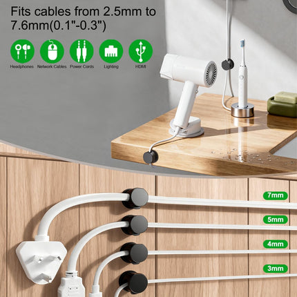 12 Pack 360° Rotatable Spring Cable Clips[1s Lock], Adhesive Cord Holder for Nightstand, Phone Charger Cord Holder for Desk Home Office Car Game Station.