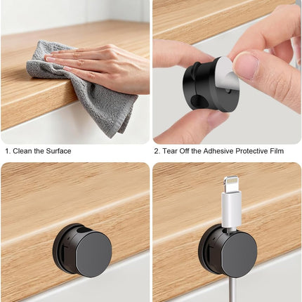 12 Pack 360° Rotatable Spring Cable Clips[1s Lock], Adhesive Cord Holder for Nightstand, Phone Charger Cord Holder for Desk Home Office Car Game Station.