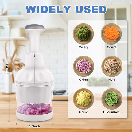 Vegetable Chopper, Food Chopper Manual Hand, Onion, Salad, Garlic, Nut & Veggie Cutter, Dishwasher Safe, White.