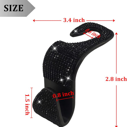 2 Pack Car Hooks, 2021 New Bling Rhinestones Crystal Hooks Car Decorations Auto Seat Back Organizers Strong and Durable Backseat Hanger Storage Universal for SUV Truck Vehicle (Black).