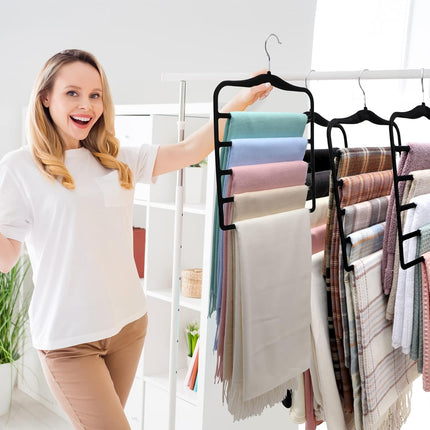 Closet Organizers and Storage,3 Pack Velvet Pants-Hangers-Space-Saving,Non Silp 5 Tier Scarf Jeans Organizer,Dorm Room Essentials for College Students Girls Boys Guys,Organization and Storage.