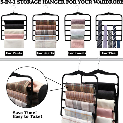 Closet Organizers and Storage,3 Pack Velvet Pants-Hangers-Space-Saving,Non Silp 5 Tier Scarf Jeans Organizer,Dorm Room Essentials for College Students Girls Boys Guys,Organization and Storage.