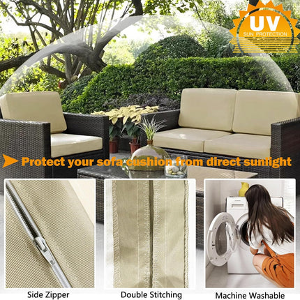 Patio Cushion Covers 24x24 Waterproof Outdoor Cushion Covers for Patio Furniture 4Pack Patio Cushion Slicovers Replacement Outdoor Seat Cushion Slip Cover for Wicker Chair, Tan.