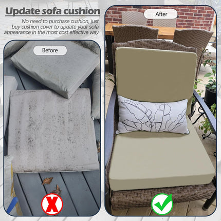 Patio Cushion Covers 24x24 Waterproof Outdoor Cushion Covers for Patio Furniture 4Pack Patio Cushion Slicovers Replacement Outdoor Seat Cushion Slip Cover for Wicker Chair, Tan.