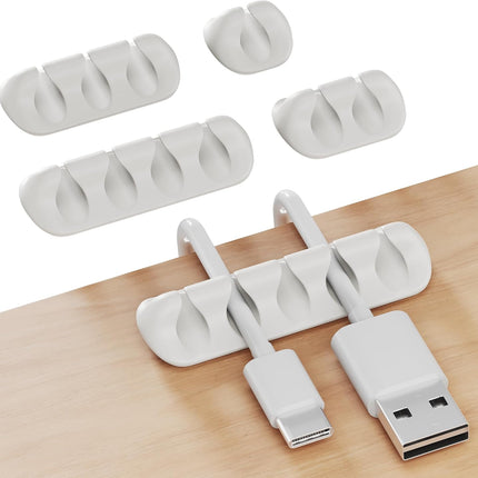 Cord Organizer for Desk Cable Holder for Nightstand Charger Organizer Adhesive Desktop Versatile Wire Multislot Clips and Table Management Accessories Office Spaces New White 5 Pack, 15 Slots.