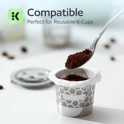 Disposable K Cup Filters, 100 Count Disposable Paper Filters for Keurig Reusable K Cups, White.