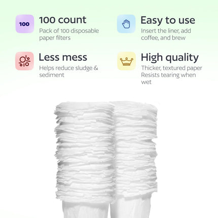 Disposable K Cup Filters, 100 Count Disposable Paper Filters for Keurig Reusable K Cups, White.