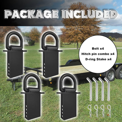 Stake Pocket D Rings 4Pcs 18000lbs Heavy Duty Removable D-Ring Stake Pocket Tie Down for Utility Trailers and Flatbeds with Hitch Pin, Removable Tie Down Utility for Flatbed Cargo Trucks, Black.