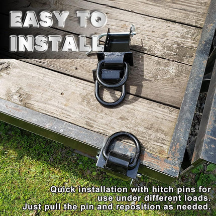 Stake Pocket D Rings 4Pcs 18000lbs Heavy Duty Removable D-Ring Stake Pocket Tie Down for Utility Trailers and Flatbeds with Hitch Pin, Removable Tie Down Utility for Flatbed Cargo Trucks, Black.