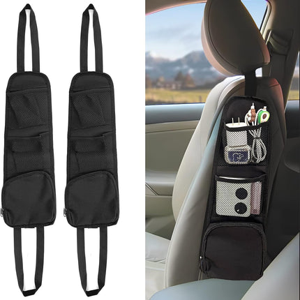 2PCS Car Seat Storage Hanging Bag, Multi-Pocket Seat Side Organizer, Multifunctional Mesh Net Pocket, Can Hold Mobile Phone, Wallet, Glasses, Suitable for Cars, SUVs, Trucks.