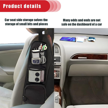 2PCS Car Seat Storage Hanging Bag, Multi-Pocket Seat Side Organizer, Multifunctional Mesh Net Pocket, Can Hold Mobile Phone, Wallet, Glasses, Suitable for Cars, SUVs, Trucks.