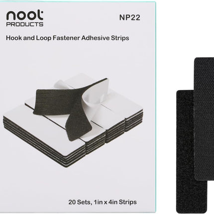 20 Sets 1x4 Inch Hook and Loop Fastener Strips with Adhesive Heavy Duty Double Sided Sticky Picture Hanging Wall Mounting Tape for Home and Office Use, Black.