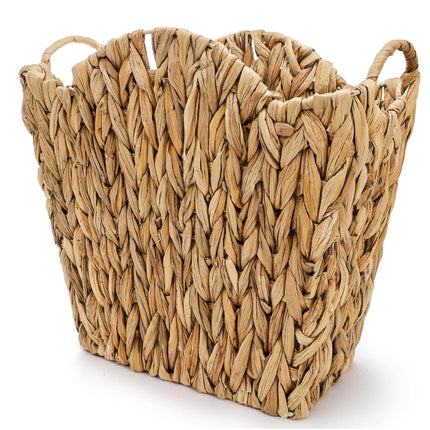 Wicker Waste Basket, Handwoven Trash Can with Built-in Handles, Rattan Bin for Bathroom, Water Hyacinth Garbage Storage Container Bedroom Office Laundry Utility Room.