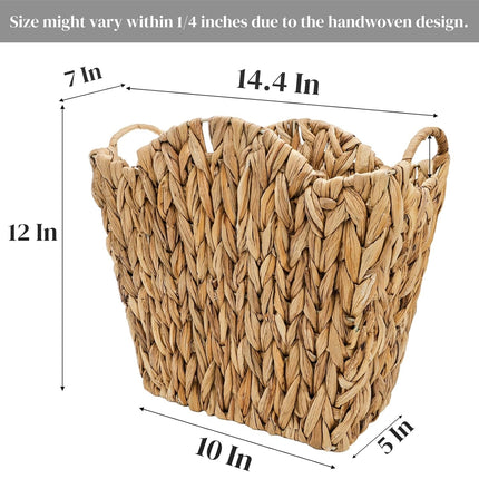 Wicker Waste Basket, Handwoven Trash Can with Built-in Handles, Rattan Bin for Bathroom, Water Hyacinth Garbage Storage Container Bedroom Office Laundry Utility Room.