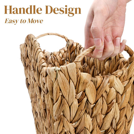 Wicker Waste Basket, Handwoven Trash Can with Built-in Handles, Rattan Bin for Bathroom, Water Hyacinth Garbage Storage Container Bedroom Office Laundry Utility Room.