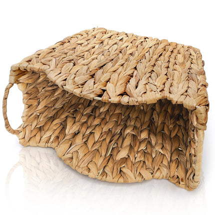 Wicker Waste Basket, Handwoven Trash Can with Built-in Handles, Rattan Bin for Bathroom, Water Hyacinth Garbage Storage Container Bedroom Office Laundry Utility Room.