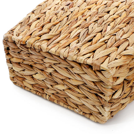 Wicker Waste Basket, Handwoven Trash Can with Built-in Handles, Rattan Bin for Bathroom, Water Hyacinth Garbage Storage Container Bedroom Office Laundry Utility Room.