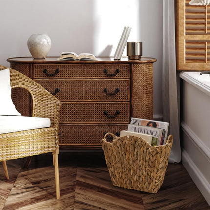 Wicker Waste Basket, Handwoven Trash Can with Built-in Handles, Rattan Bin for Bathroom, Water Hyacinth Garbage Storage Container Bedroom Office Laundry Utility Room.